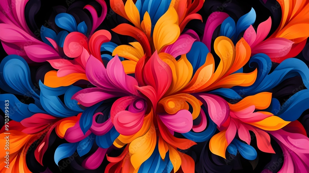 Swirling animal motifs in a kaleidoscopic pattern, bright psychedelic colors, intricate lines, and a retro vibe, perfect for backgrounds and textiles. Swirling animal motifs in a kaleidoscopic pattern, bright psychedelic colors, intricate lines, and a retro vibe, perfect for backgrounds and textiles.