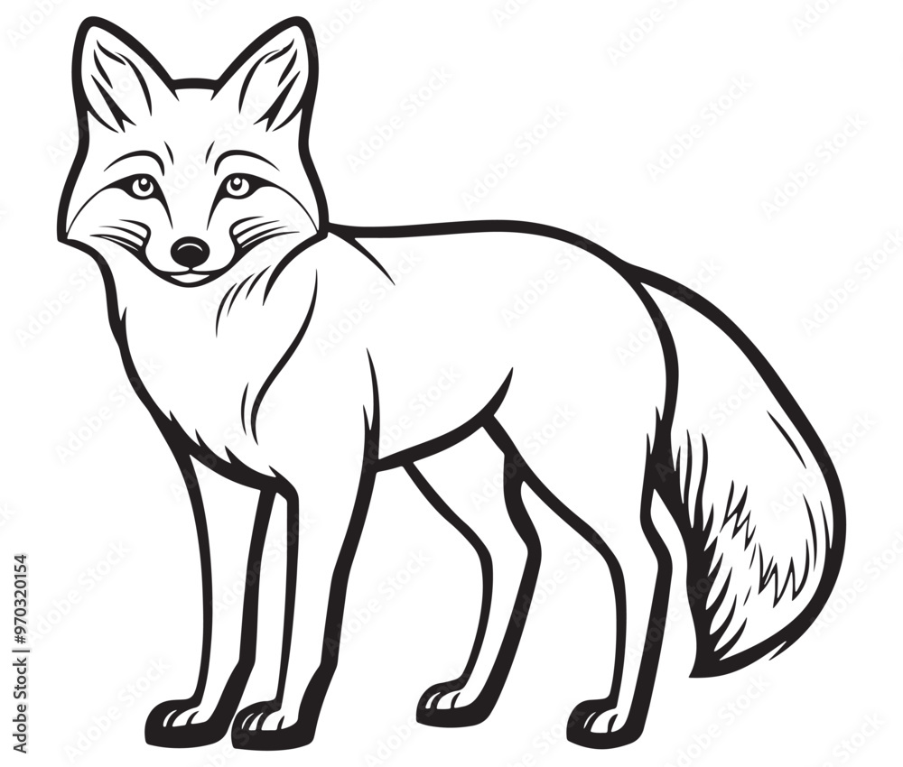 Fototapeta premium Fox cartoon isolated on white background outline drawing