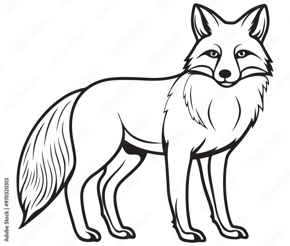Fototapeta premium Fox cartoon isolated on white background outline drawing