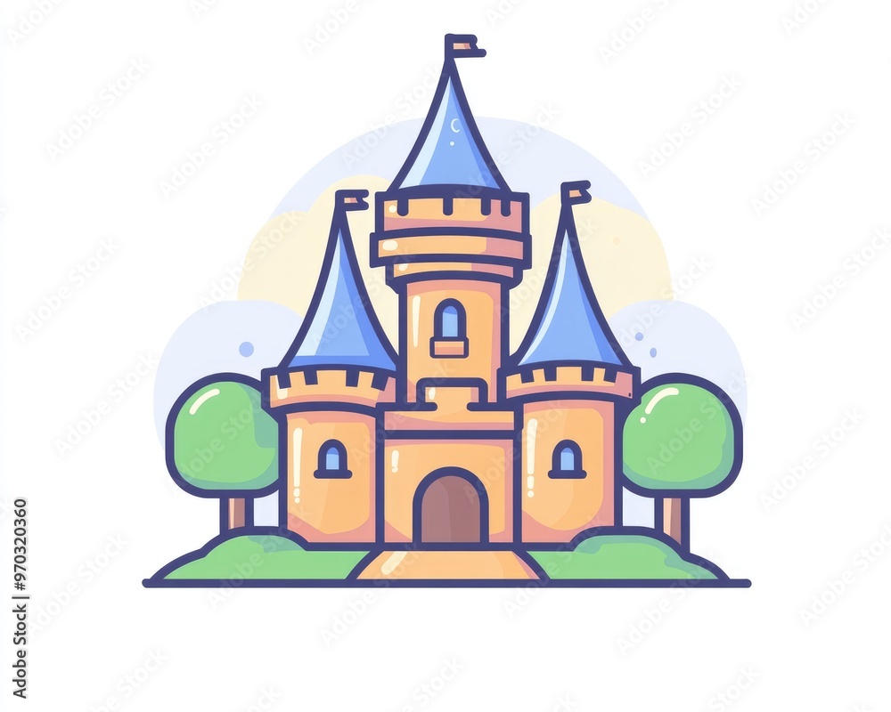 Fototapeta premium Line icon of a fantasy castle in a modern flat design style
