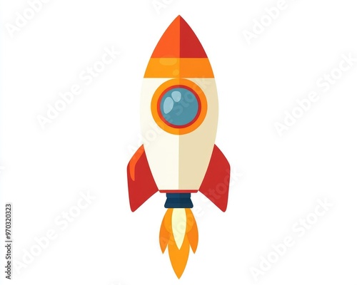 Vibrant rocket illustration on a white background for design projects 2D cartoon depiction of a playful space rocket created in a contemporary flat style for children s themes