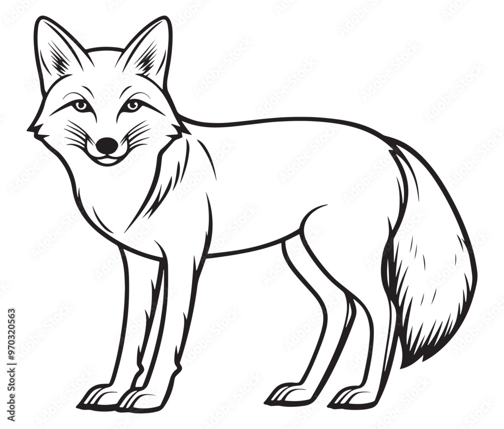 Fototapeta premium Fox cartoon isolated on white background outline drawing