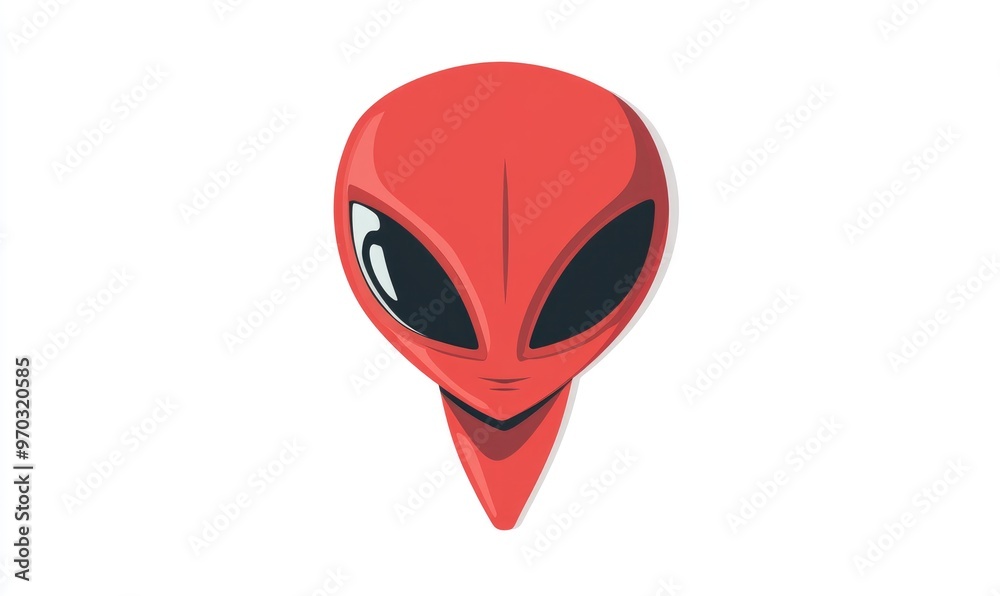 Fototapeta premium Flat red cartoon icon of a forbidden alien featuring rounded angles against a white background