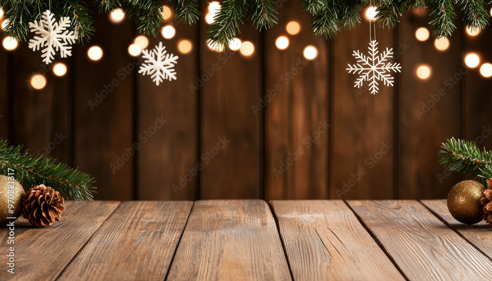 Snowflakes and fairy lights complementing each other in a dazzling Christmas backdrop Snowflakes and fairy lights complementing each other in a dazzling Christmas backdrop