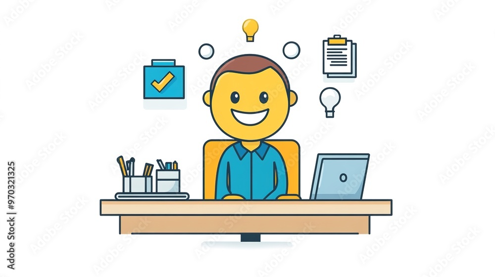 An icon representing an achievement, featuring a friendly face in an office setting. The design emphasizes a positive, approachable expression, ideal for conveying success and professionalism. An icon representing an achievement, featuring a friendly face in an office setting. The design emphasizes a positive, approachable expression, ideal for conveying success and professionalism.