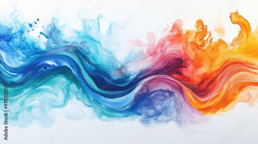 Abstract art of blue, green, purple, orange and red paint swirls in water. Abstract art of blue, green, purple, orange and red paint swirls in water.