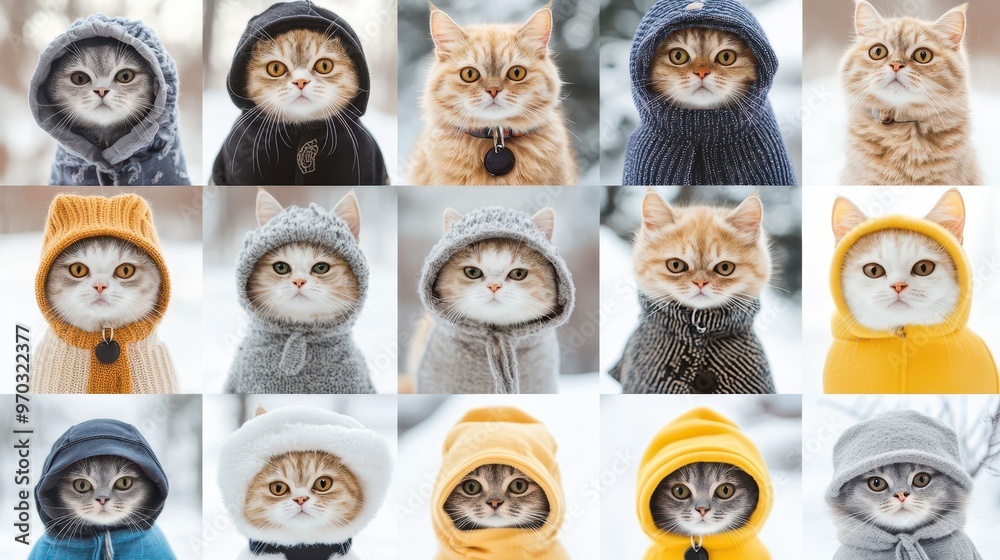 Cute Cats in Winter Hoodies and Hats Cute Cats in Winter Hoodies and Hats