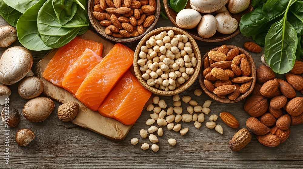 Nutrient-Rich Foods High in Vitamin B3 (Niacin) Highlighting Its Molecular Structure. Top Vitamin B3 Sources Include Seeds, Nuts, Meat, Legumes, Mushrooms, and Peanuts. Promoting a Balanced... Nutrient-Rich Foods High in Vitamin B3 (Niacin) Highlighting Its Molecular Structure. Top Vitamin B3 Sources Include Seeds, Nuts, Meat, Legumes, Mushrooms, and Peanuts. Promoting a Balanced...