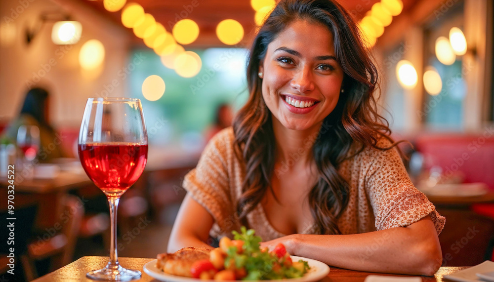 Woman Enjoying a Meal at a Cozy Restaurant Woman Enjoying a Meal at a Cozy Restaurant