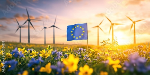 The EU Green Deal-comprehensive green economic recovery plan-environmental sustainability, reducing carbon emissions, and promoting clean energy technologies.Regulation,legislation,COP26,climat. photo