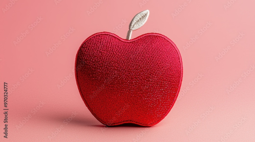 Obraz premium Red Embroidered Apple on Pink Background