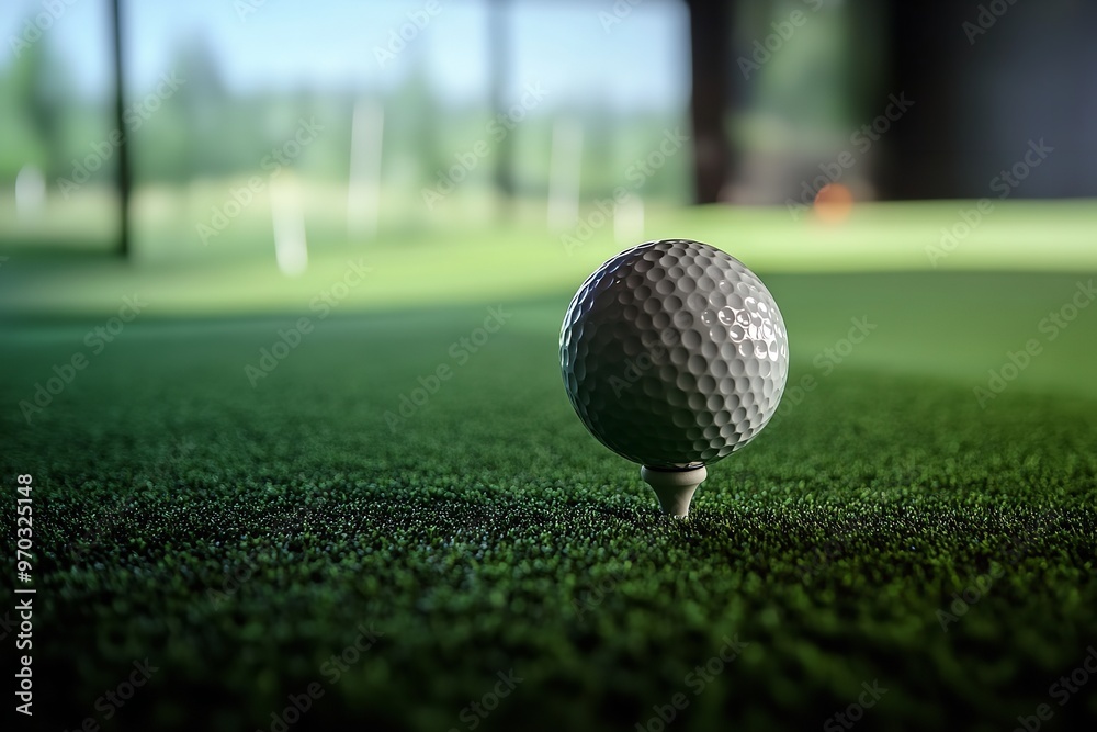 Golf Ball on a Tee in a Virtual Simulator. Golf Ball on a Tee in a Virtual Simulator.