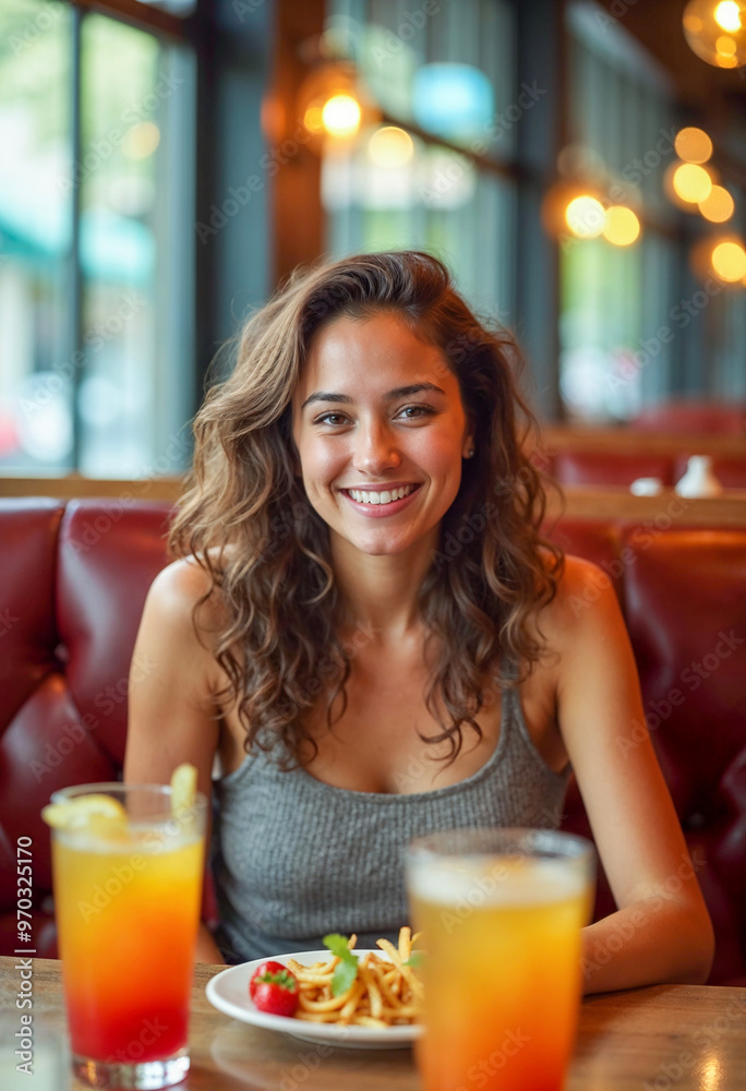 Woman Enjoying a Meal at a Cozy Restaurant Woman Enjoying a Meal at a Cozy Restaurant