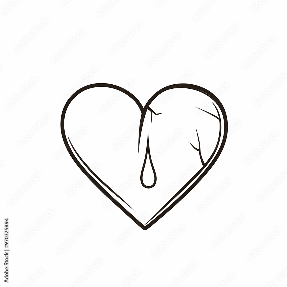 Cracked Heart, Leaking Love: A poignant illustration of a broken heart, etched with cracks and a single tear, symbolizing heartbreak, loss, and the fragility of love. Cracked Heart, Leaking Love: A poignant illustration of a broken heart, etched with cracks and a single tear, symbolizing heartbreak, loss, and the fragility of love.