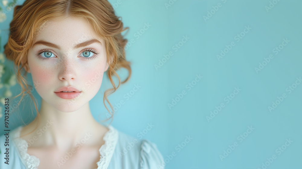 Elegant portrait of a young woman with soft, natural beauty, blue eyes, and fair skin, against a pastel background. Perfect for beauty, skincare, fashion, lifestyle, bridal, and wellness campaigns Elegant portrait of a young woman with soft, natural beauty, blue eyes, and fair skin, against a pastel background. Perfect for beauty, skincare, fashion, lifestyle, bridal, and wellness campaigns