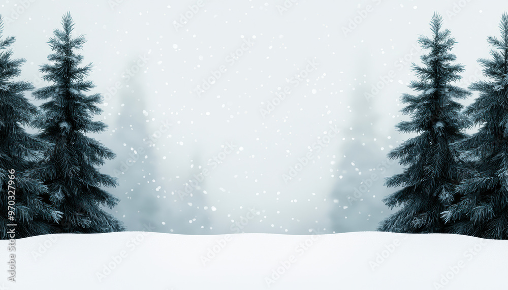 Obraz premium Snowy forest backdrop with delicate snowflakes falling for a magical Christmas atmosphere