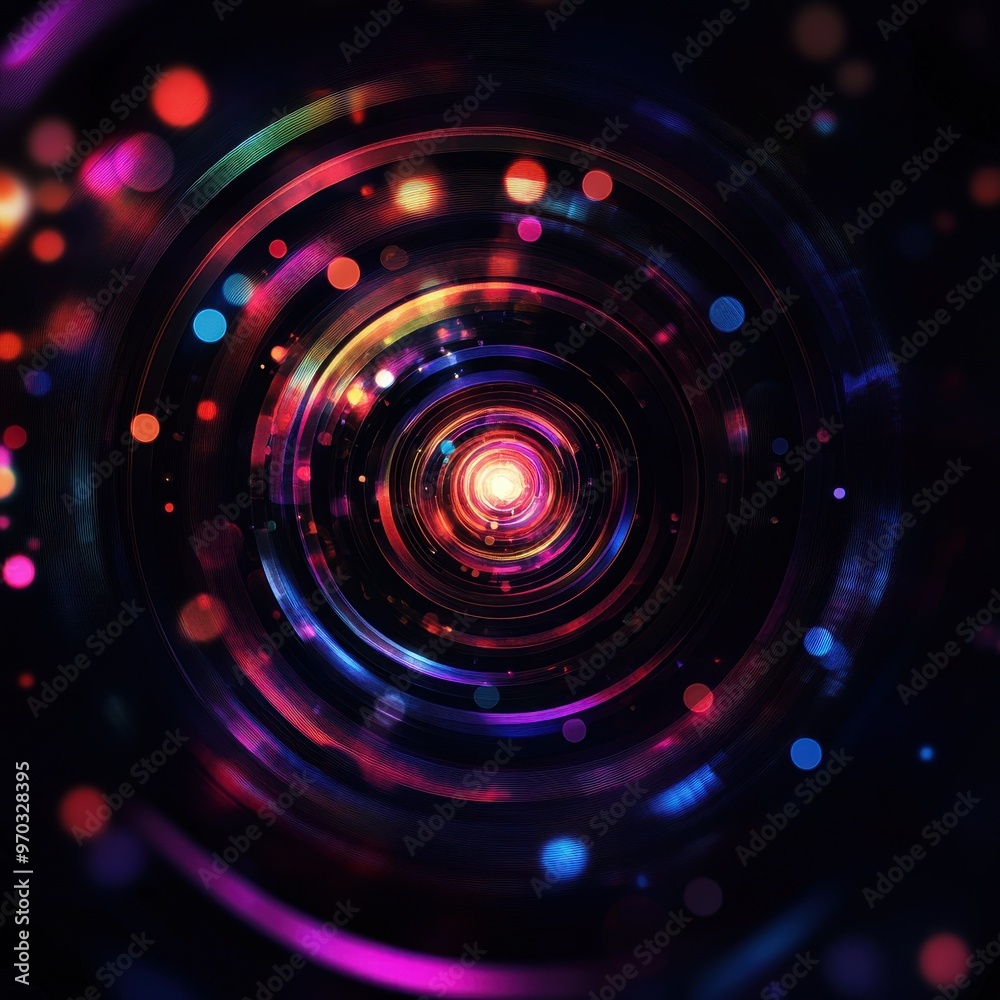 Abstract Colorful Neon Circles Background - Bokeh Lights, Swirls, and Glow. Abstract Colorful Neon Circles Background - Bokeh Lights, Swirls, and Glow.