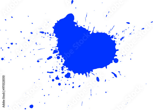 blue watercolor brush painting splash splatter on white background