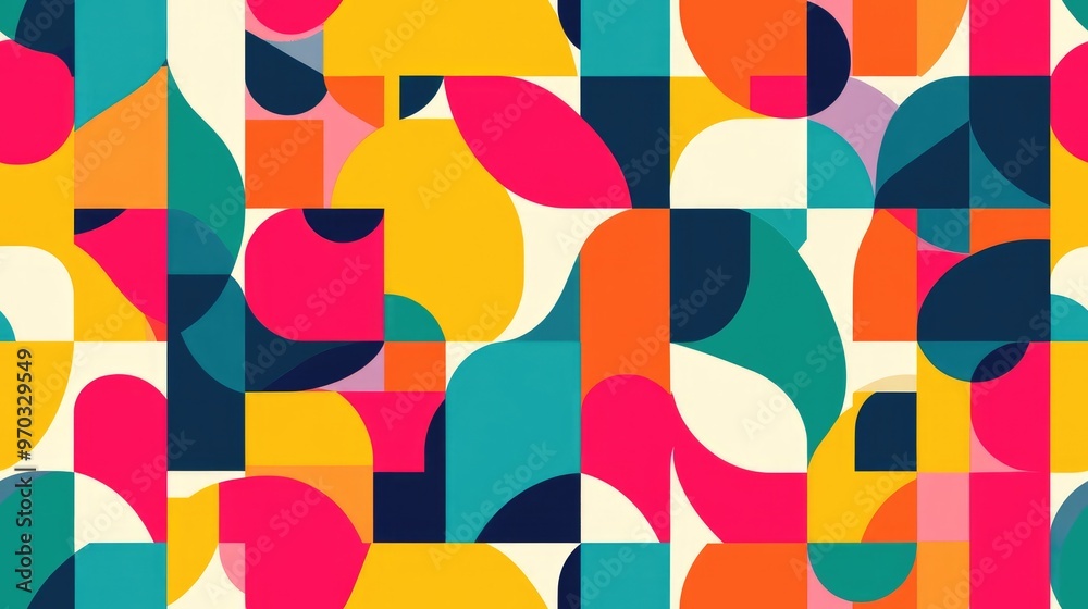 Geometric shapes arranged in a repetitive pattern Bright colors create a design ideal for digital printing Geometric shapes arranged in a repetitive pattern Bright colors create a design ideal for digital printing