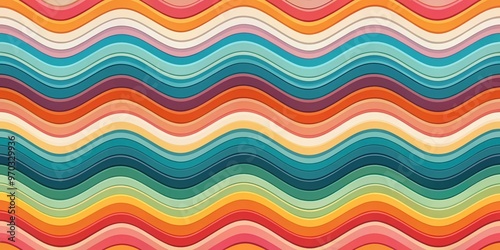 Colorful Retro Wavy Lines Pattern with Vibrant Stripes 