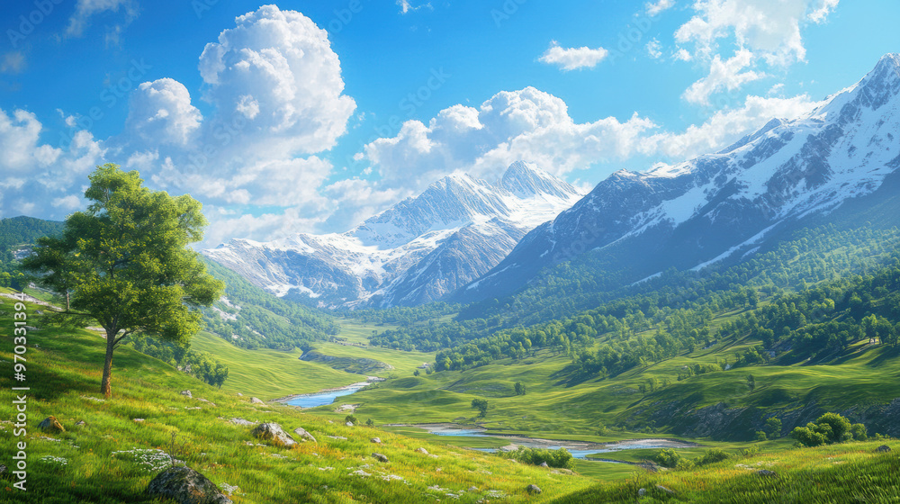 Fototapeta premium Mountain Valley Landscape.