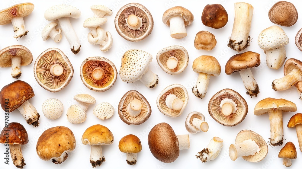 Fresh Organic Mushroom Assortment Isolated on White Background Fresh Organic Mushroom Assortment Isolated on White Background