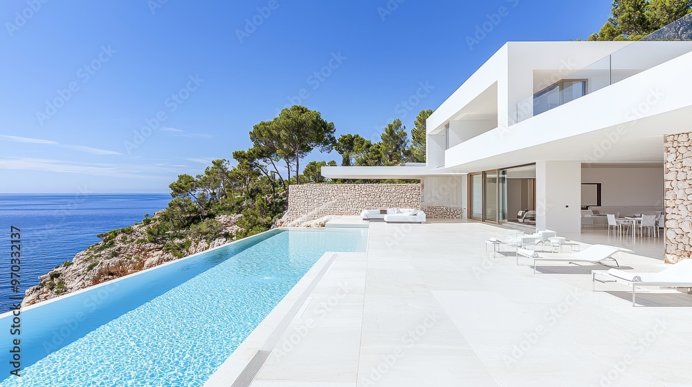 Fototapeta premium Luxury Modern Villa with Infinity Pool Overlooking Ocean