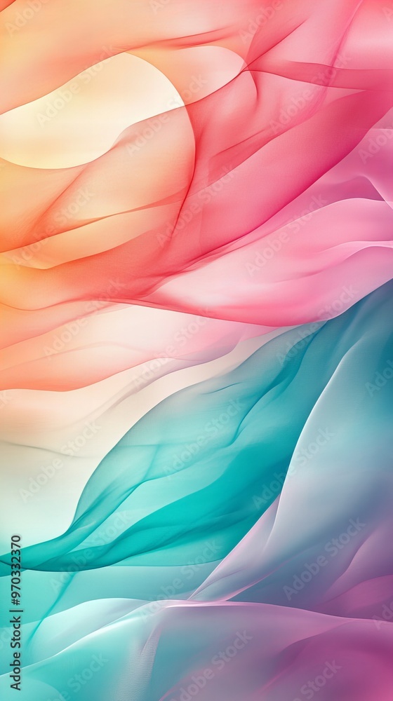 Obraz premium Abstract soft fabric wave design in vibrant pastel gradient colors, perfect for use as a backdrop or wallpaper with copy space