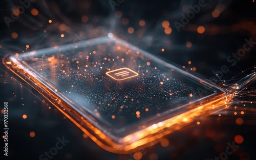 Futuristic Abstract Tablet with Glowing Lines and Bokeh Lights - Technology Background