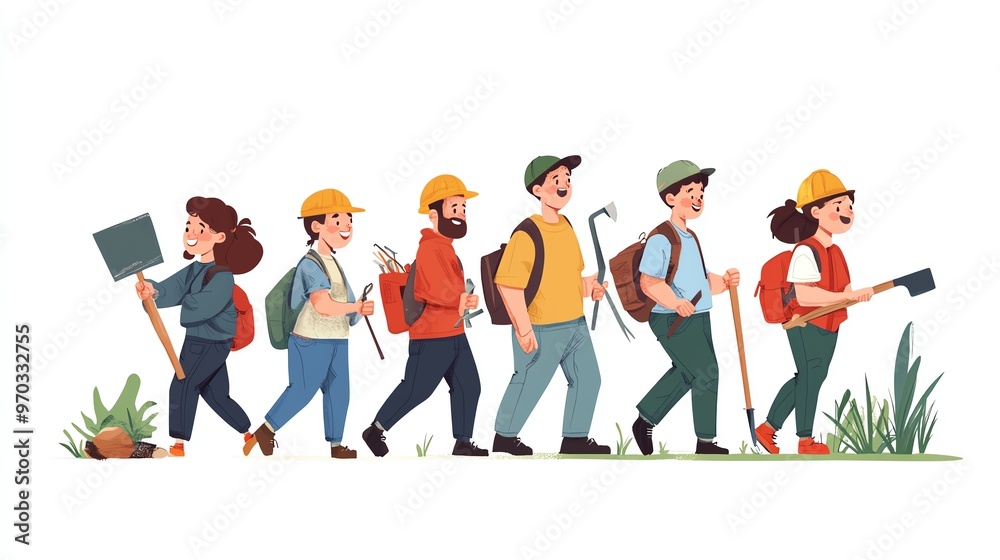 Labor Day illustration, construction workers with tools, celebration of hard work, detailed industrial design, isolated on white background Labor Day illustration, construction workers with tools, celebration of hard work, detailed industrial design, isolated on white background