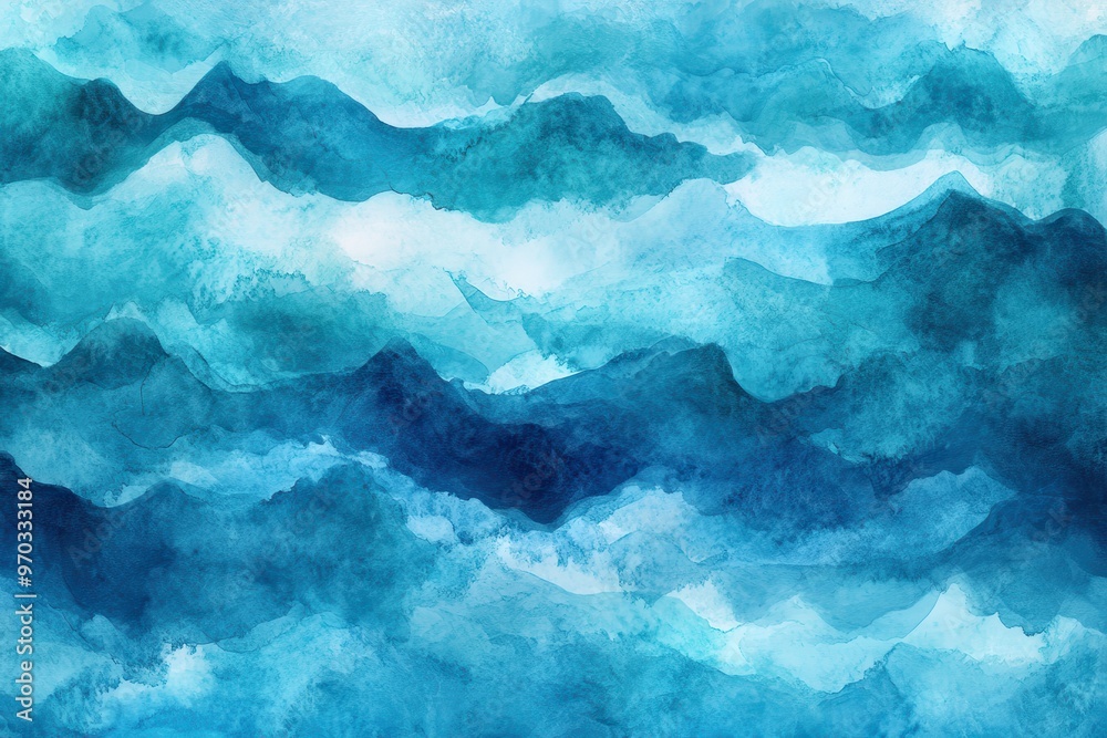 Fototapeta premium Abstract Watercolor Blue Mountains Landscape Background Texture.