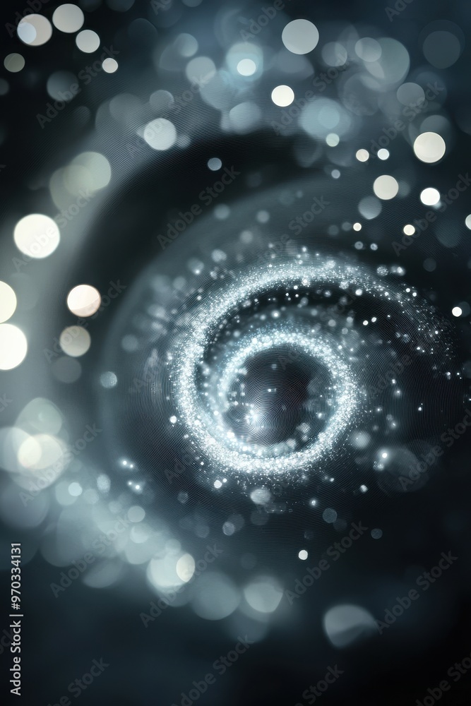 Obraz premium Abstract Black and White Spiral Bokeh Background with Sparkles.