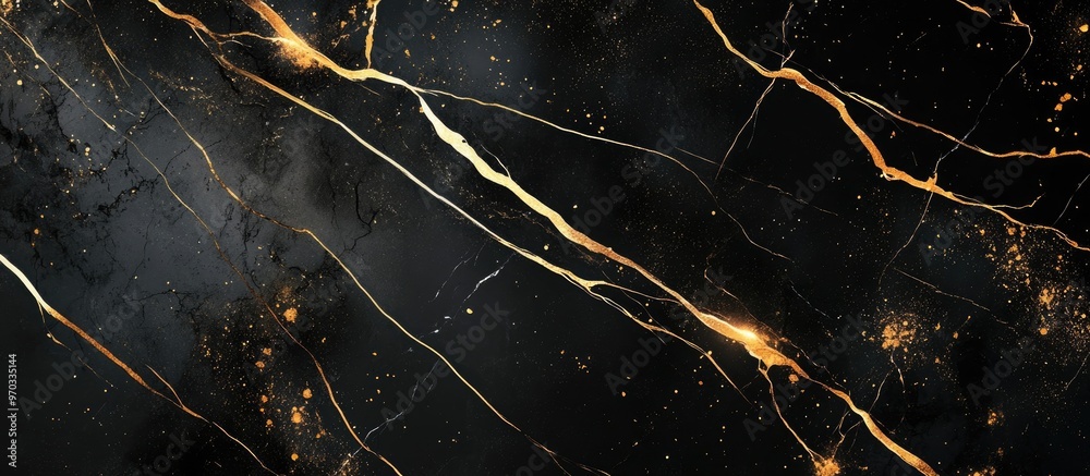 Abstract Black Marble Background With Golden Lines Wallpaper Art