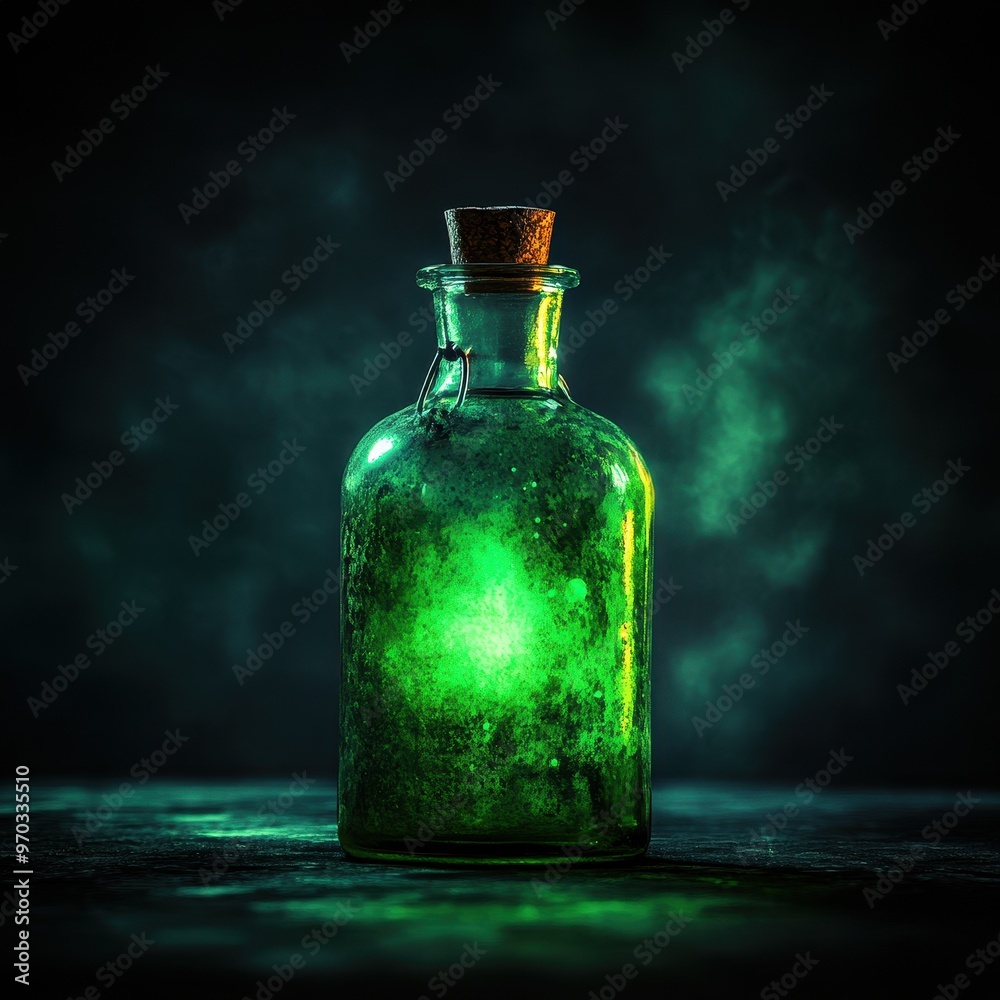 Glowing Green Potion Bottle with Smoke and Dark Background - Mystical, Fantasy, Magical, Witchcraft, Alchemy Glowing Green Potion Bottle with Smoke and Dark Background - Mystical, Fantasy, Magical, Witchcraft, Alchemy