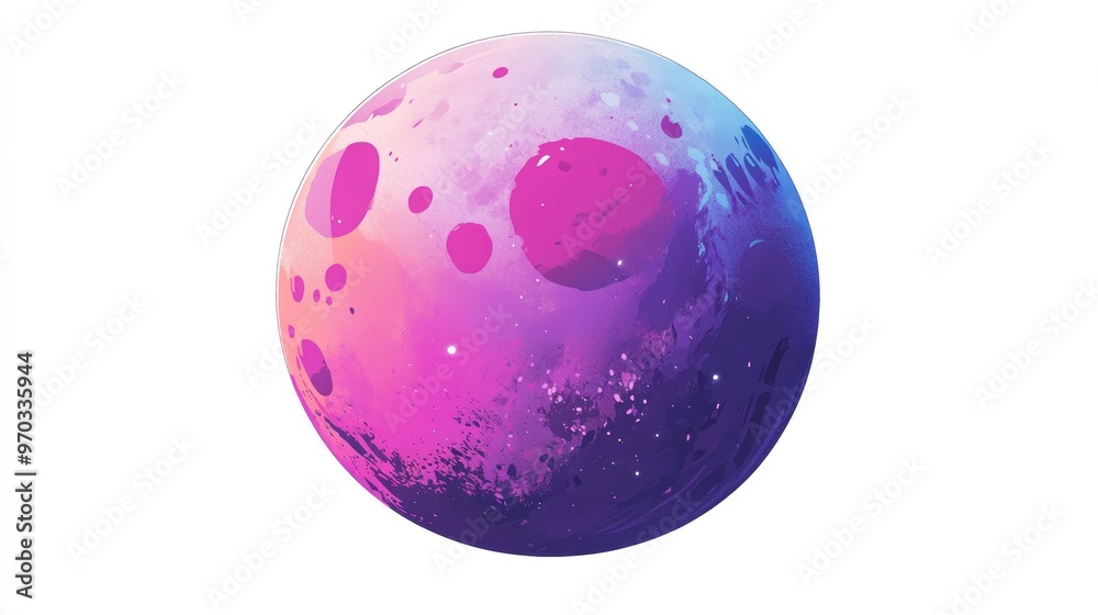 Abstract colorful spotted planet on a white background Featuring shades of purple and pink Surreal cartoon style space object suitable for stickers or T shirt designs 2d illustration Abstract colorful spotted planet on a white background Featuring shades of purple and pink Surreal cartoon style space object suitable for stickers or T shirt designs 2d illustration