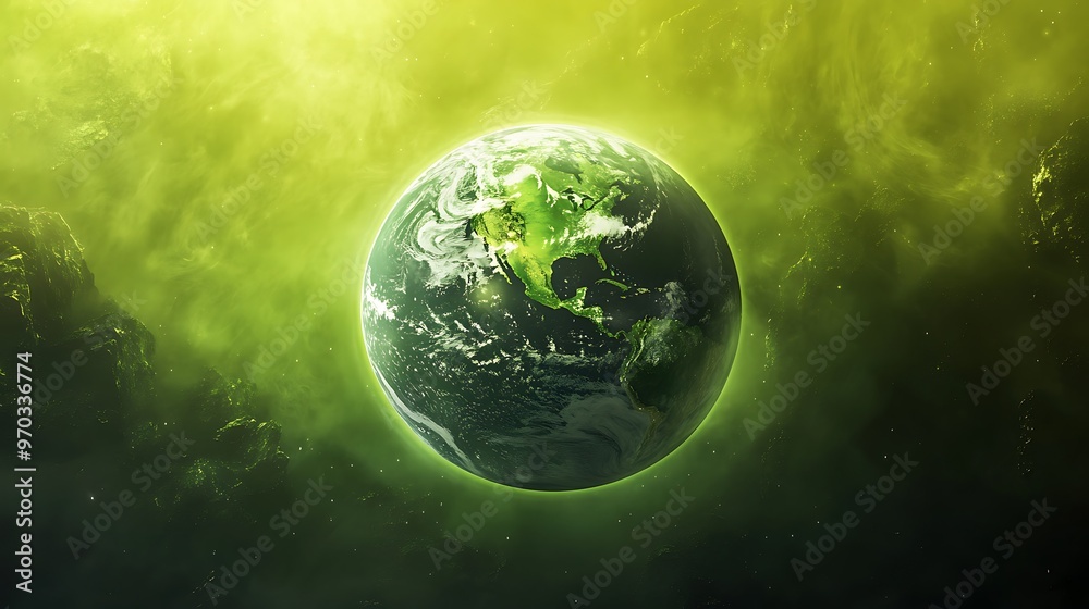 A Green Nebula Surrounding a Detailed Earth A Green Nebula Surrounding a Detailed Earth