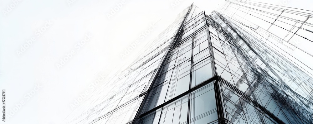 A modern skyscraper with a glass facade reaching towards the sky, showcasing contemporary architecture and design elements. A modern skyscraper with a glass facade reaching towards the sky, showcasing contemporary architecture and design elements.