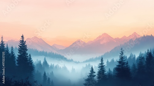Misty Mountain Forest at Sunset - Breathtaking Nature Landscape.