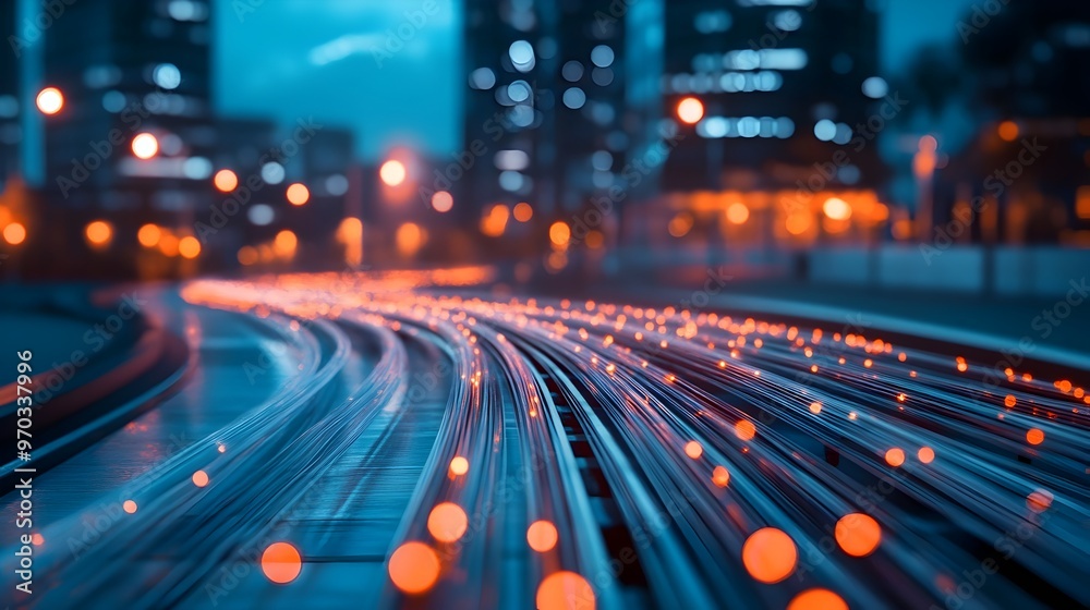 Fiber Optic Pathway Leading to Data Center Entrance at Night