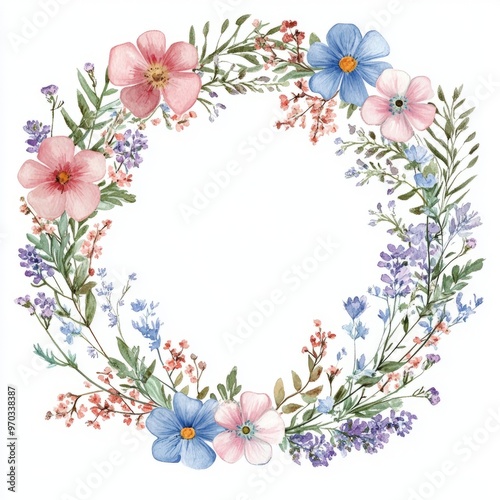 Wallpaper Mural Charming floral wreath featuring pastel flowers and greenery, perfect for invitations, greeting cards, and seasonal decorations. Torontodigital.ca