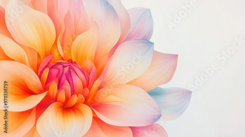 A vibrant, colorful flower illustration showcasing delicate petals in shades of orange and pink against a soft background.