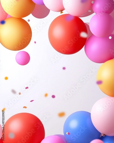 Minimalistic Colorful Balloons and Confetti on White Background - Boho Aesthetic Wallpaper