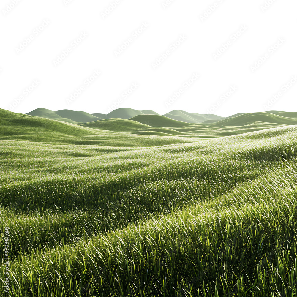 Obraz premium Rolling green hills under a clear sky.