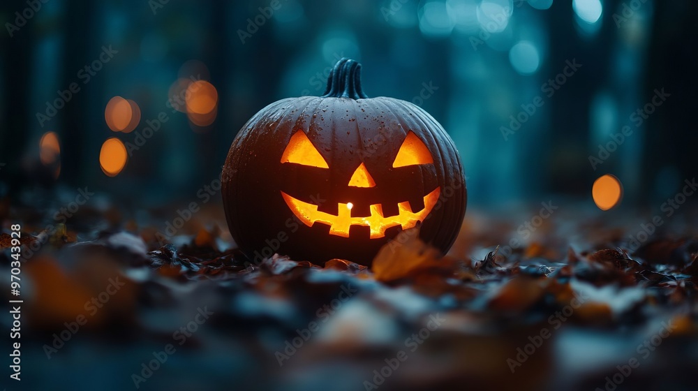 Glowing Jack o Lantern in Dark Forest Glowing Jack o Lantern in Dark Forest