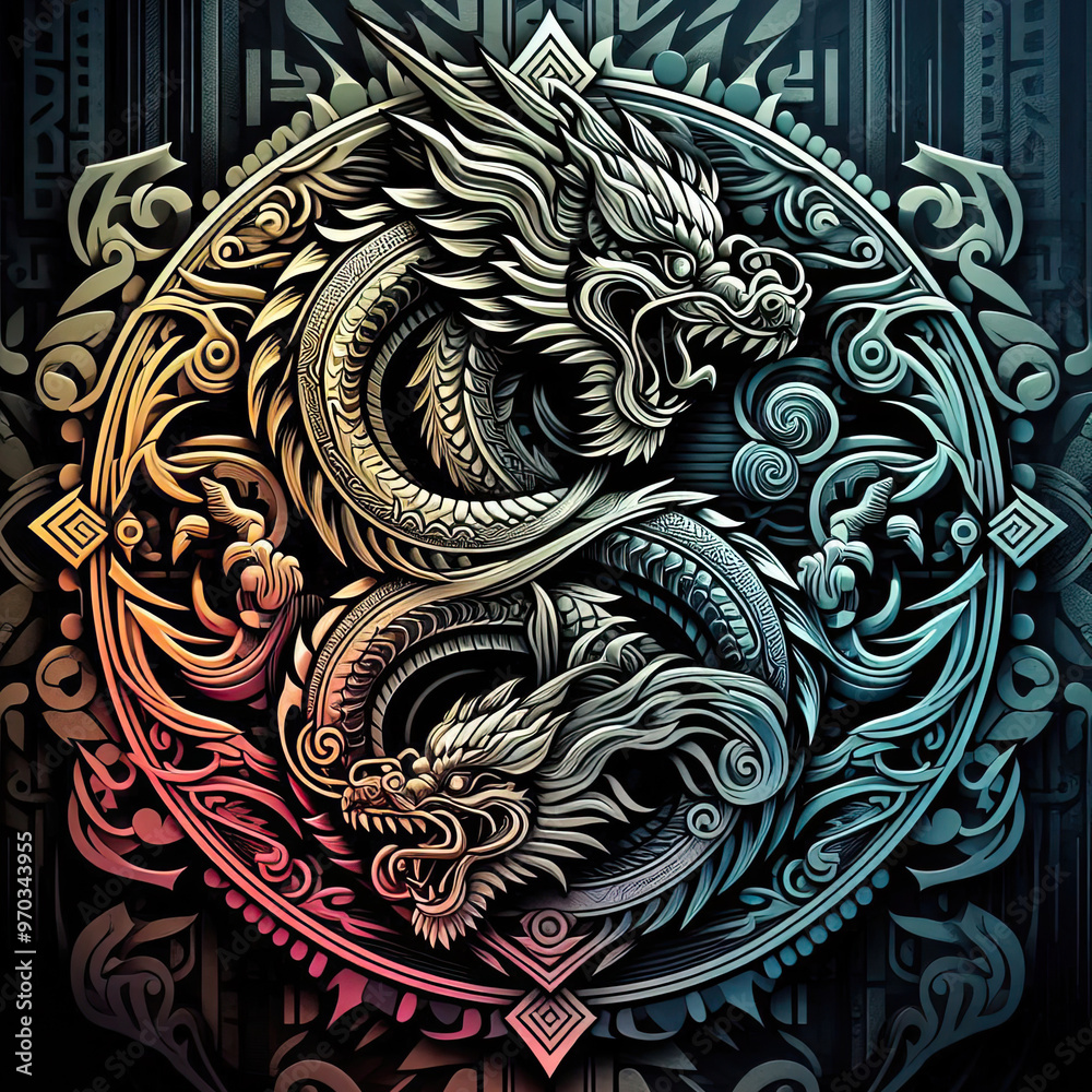 3d style of dragon Logo with vibrant gradient color