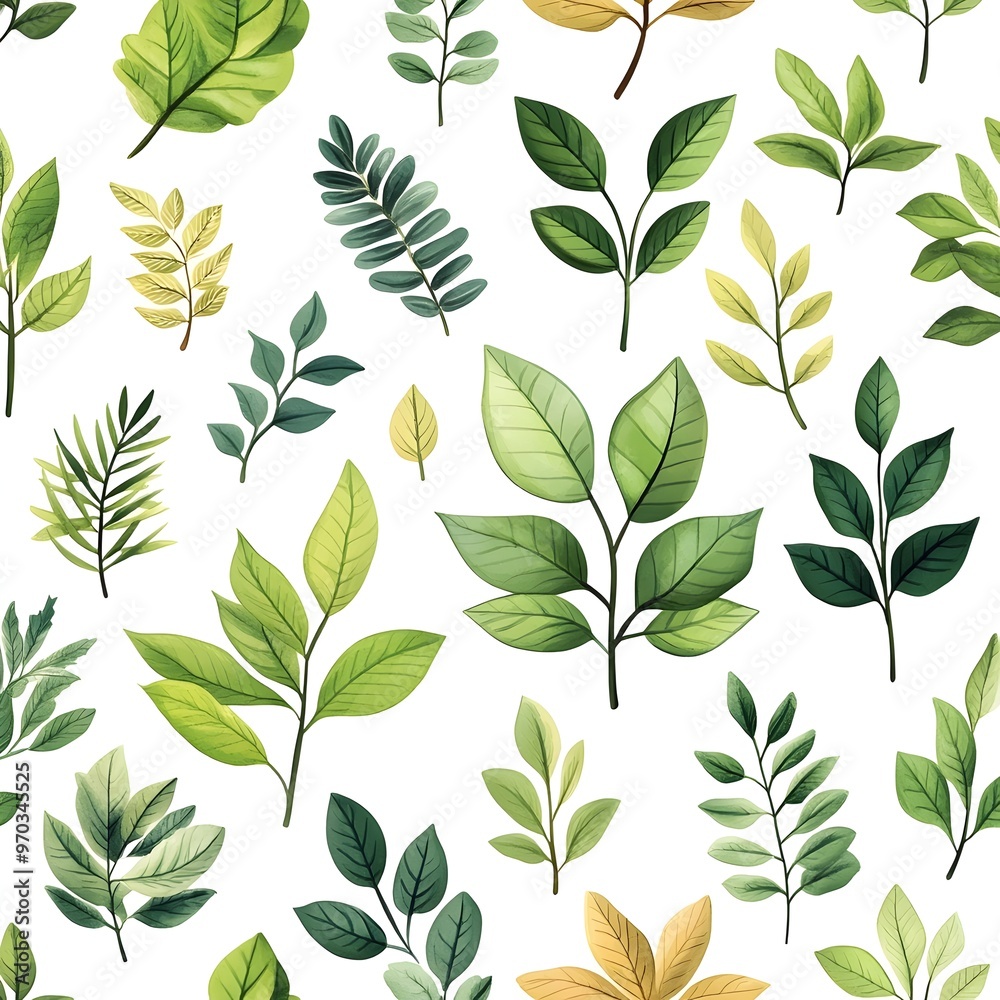 Seamless Natural Leaf Pattern on Fresh White Background Seamless Natural Leaf Pattern on Fresh White Background