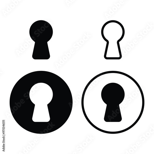 Keyhole vector icon set. Door key hole symbol. Trendy flat and line art design collection. Vintage door lock silhouette symbol.