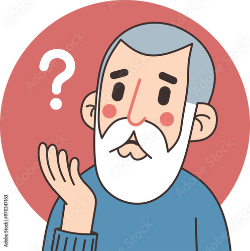 Old Man Thinking Question Design Illustration