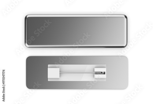 Rectangular blank badge pin brooch. Realistic 3d illustration isolated on white background.
