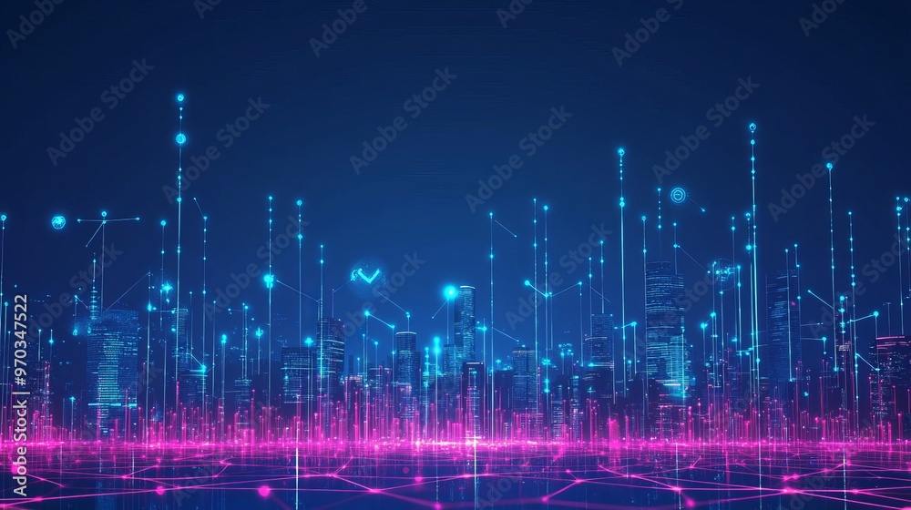 Fototapeta premium Futuristic Smart Digital City with 5G Network Connectivity and Global Social Media Integration